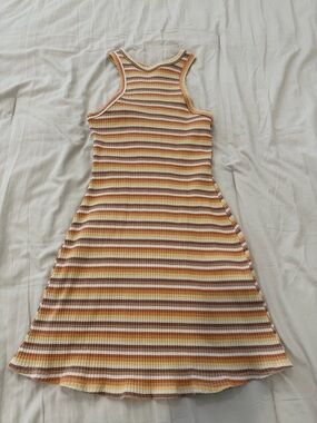 Billabong Striped Ribbed Tank Dress in Yellow, Cream and Brown